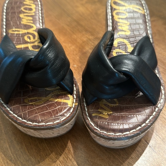 Sam Edelman sz 7 Women's Ramsey Leather Platform Wedge Slides, (Black) - Picture 2 of 6